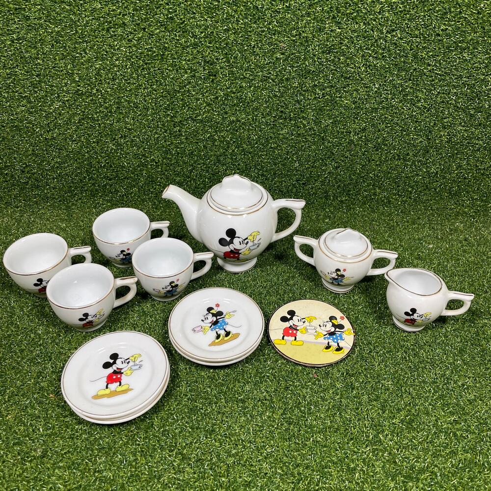 Vintage Porcelain Mickey Mouse and Minnie Mouse Child's Tea Set